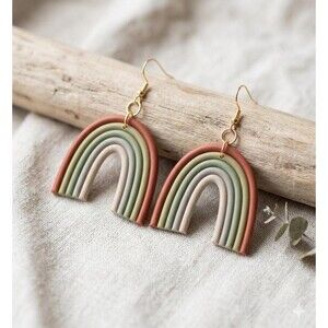 Boho Rainbow Clay Earrings | 18K Gold Hooks | Arch Lightweight Gift